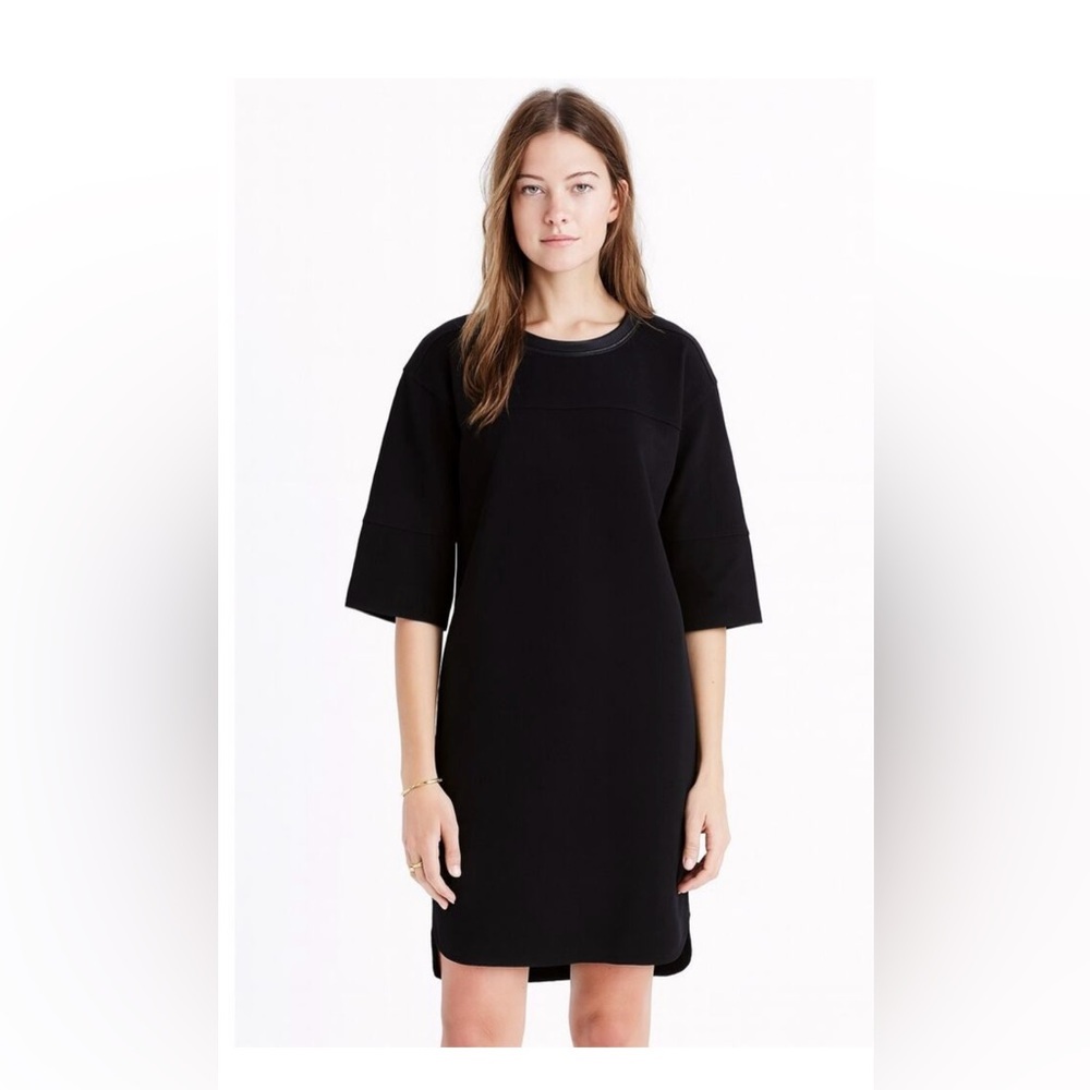Madewell Women’s Leather Trim Pique Ponte Crewneck Utility Shirt Dress XS